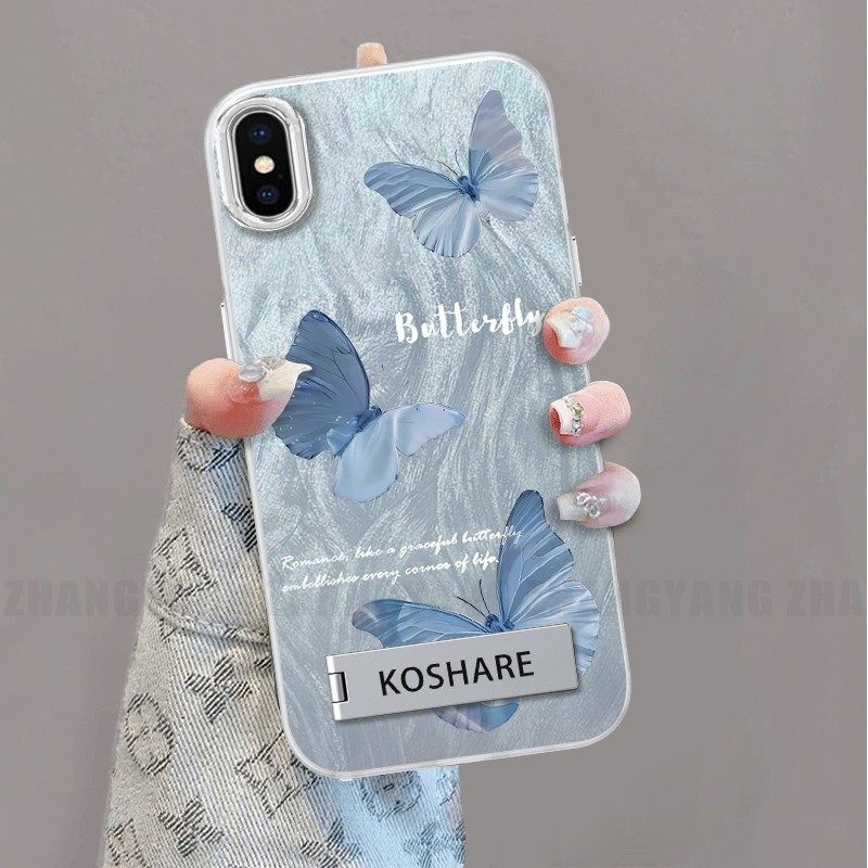 Ốp Lưng Cho iPhone X Xs Xr Xs Max Silicone TPU Lông Vũ Sợi Màu Gradient Vỏ Điện Thoại Họa Tiết Bướm Điện Thoại Mềm Có Giá Đỡ Điện Thoại
