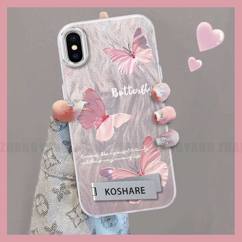 Ốp Lưng Cho iPhone X Xs Xr Xs Max Silicone TPU Lông Vũ Sợi Màu Gradient Vỏ Điện Thoại Họa Tiết Bướm Điện Thoại Mềm Có Giá Đỡ Điện Thoại