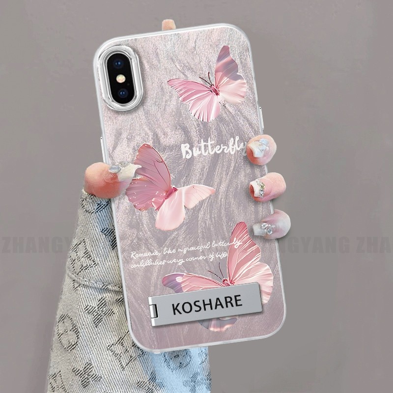 Ốp Lưng Cho iPhone X Xs Xr Xs Max Silicone TPU Lông Vũ Sợi Màu Gradient Vỏ Điện Thoại Họa Tiết Bướm Điện Thoại Mềm Có Giá Đỡ Điện Thoại