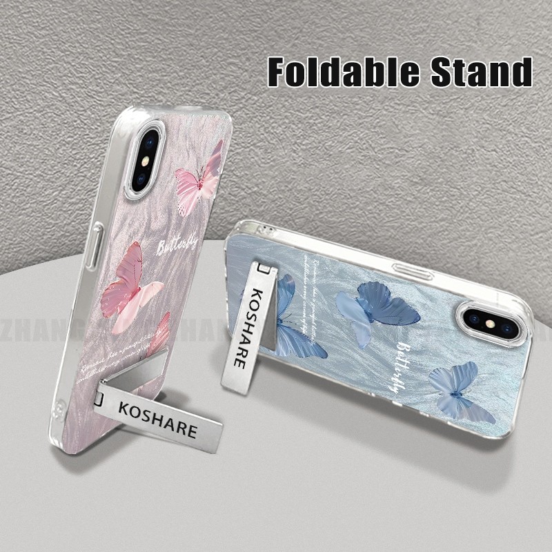 Ốp Lưng Cho iPhone X Xs Xr Xs Max Silicone TPU Lông Vũ Sợi Màu Gradient Vỏ Điện Thoại Họa Tiết Bướm Điện Thoại Mềm Có Giá Đỡ Điện Thoại
