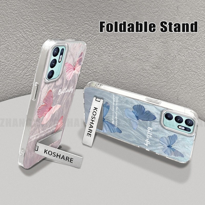 Ốp Lưng Cho OPPO RENO 6Z 5G RENO 6 5G RENO 5Z 5G RENO 6 4G Silicone TPU Lông Vũ Sợi Màu Gradient Vỏ Điện Thoại Họa Tiết Bướm Điện Thoại Mềm Có Chân Đế Điện Thoại