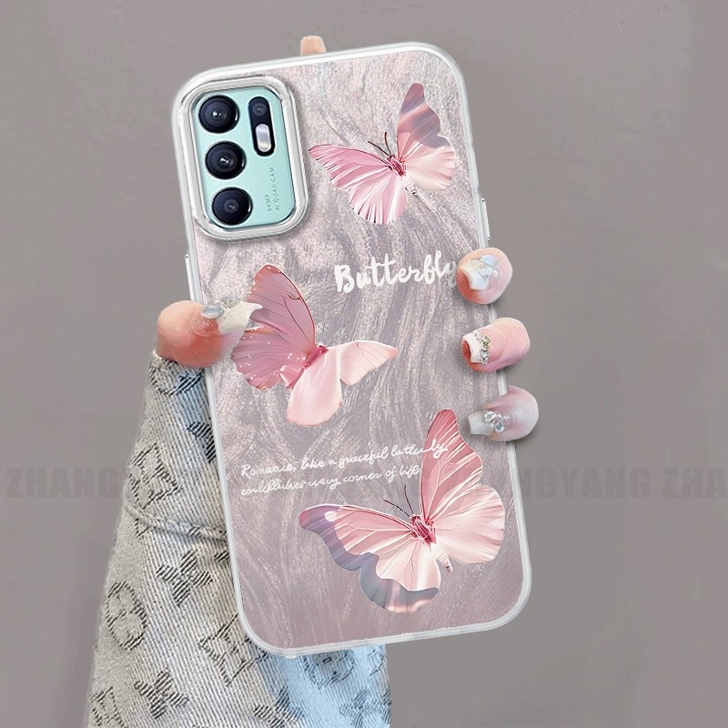 Ốp Lưng Cho OPPO RENO 6Z 5G RENO 6 5G RENO 5Z 5G RENO 6 4G Silicone TPU Lông Vũ Sợi Màu Gradient Vỏ Điện Thoại Họa Tiết Bướm Điện Thoại Mềm Có Chân Đế Điện Thoại