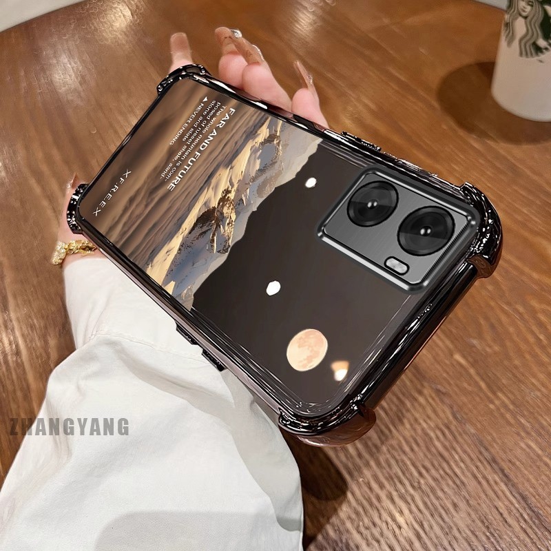 [Màu Mới] Ốp Lưng Cho OPPO A57 4G 2022 A57 5G 2022 A77 A77s Vỏ Điện Thoại Họa Tiết Chống Rơi Mạ Điện Bốn Góc Họa Tiết Phong Cảnh Thẩm Mỹ Vỏ Mềm TPU Silicon