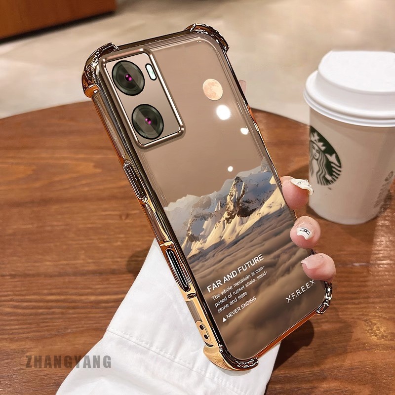 [Màu Mới] Ốp Lưng Cho OPPO A57 4G 2022 A57 5G 2022 A77 A77s Vỏ Điện Thoại Họa Tiết Chống Rơi Mạ Điện Bốn Góc Họa Tiết Phong Cảnh Thẩm Mỹ Vỏ Mềm TPU Silicon