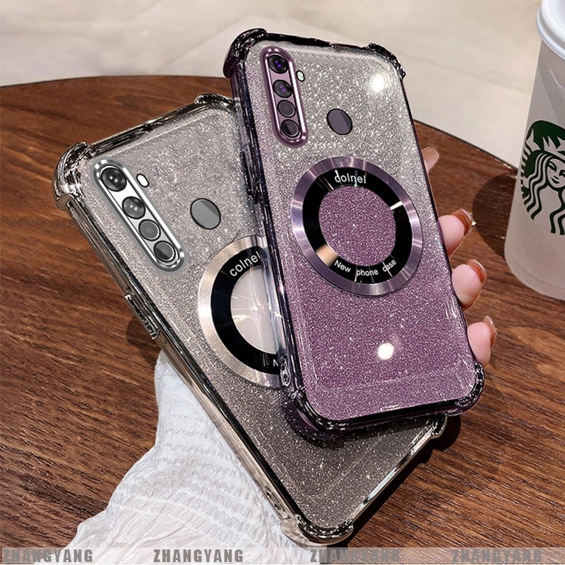 Ốp Lưng Cho Realme 5 5i 5s 6i c3 Mạ Điện Bốn Góc Chống Rơi Bột flash Vỏ Điện Thoại Hút Từ Tính Thẩm Mỹ Thiết Kế Mới TPU Mềm case