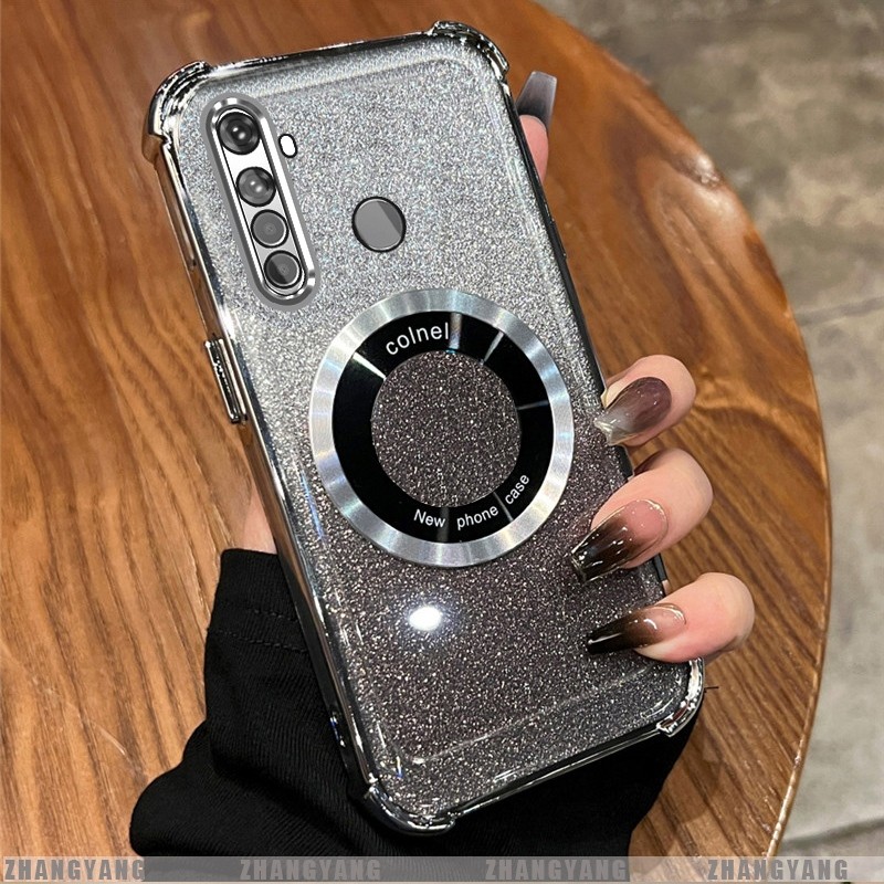 Ốp Lưng Cho Realme 5 5i 5s 6i c3 Mạ Điện Bốn Góc Chống Rơi Bột flash Vỏ Điện Thoại Hút Từ Tính Thẩm Mỹ Thiết Kế Mới TPU Mềm case