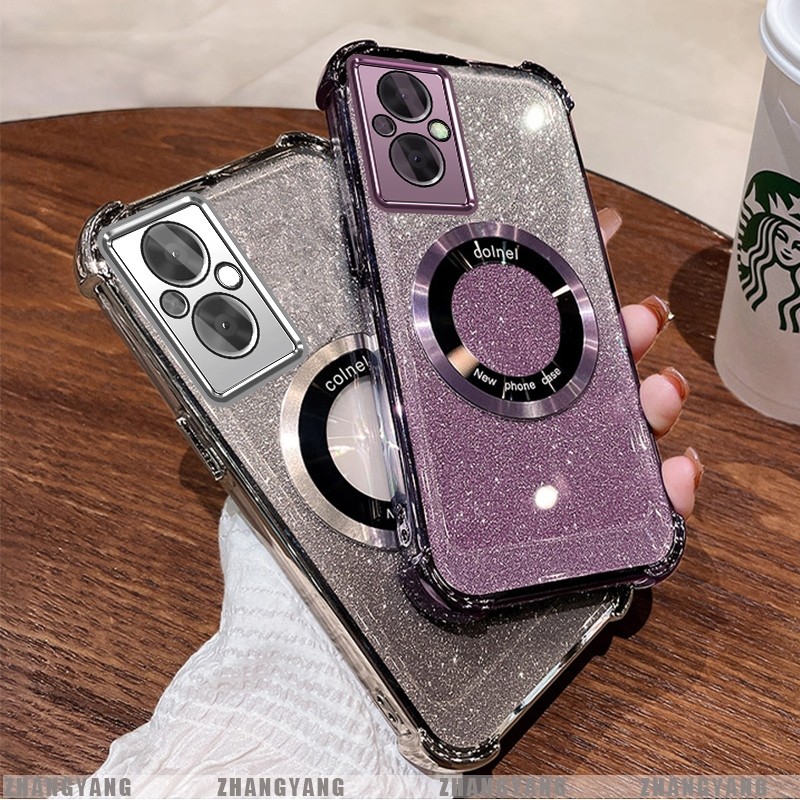 Ốp Lưng Cho OPPO RENO 7Z 5G RENO 8Z 5G Mạ Điện Bốn Góc Chống Rơi Bột flash Vỏ Điện Thoại Hút Từ Tính Thẩm Mỹ Thiết Kế Mới TPU Mềm case