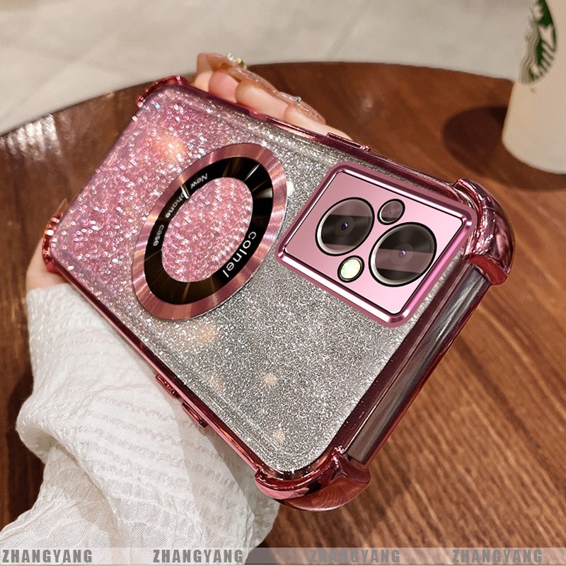 Ốp Lưng Cho OPPO RENO 7Z 5G RENO 8Z 5G Mạ Điện Bốn Góc Chống Rơi Bột flash Vỏ Điện Thoại Hút Từ Tính Thẩm Mỹ Thiết Kế Mới TPU Mềm case
