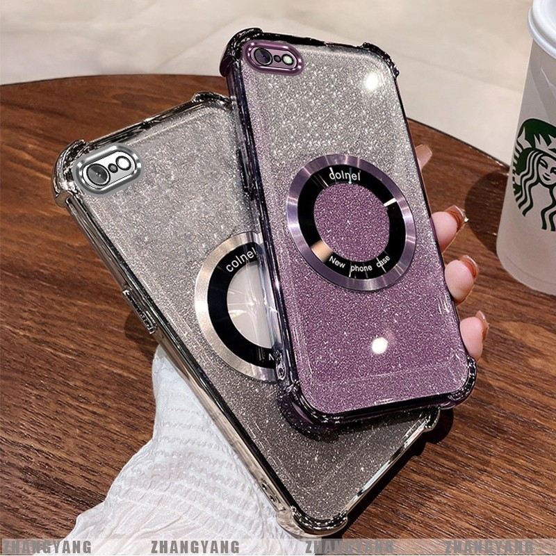 Ốp Lưng Cho iPhone 6 Plus iPhone 6s Plus Mạ Điện Bốn Góc Chống Rơi Bột flash Vỏ Điện Thoại Hút Từ Tính Thẩm Mỹ Thiết Kế Mới TPU Mềm case
