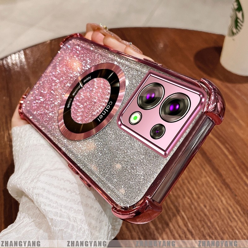 Ốp Lưng Cho OPPO Reno 8 5G Reno 8 Pro 5G Mạ Điện Bốn Góc Chống Rơi Bột flash Vỏ Điện Thoại Hút Từ Tính Thẩm Mỹ Thiết Kế Mới TPU Mềm case