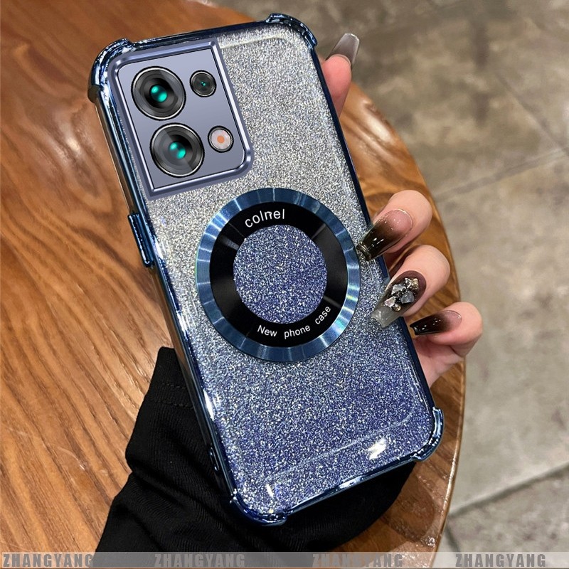 Ốp Lưng Cho OPPO Reno 8 5G Reno 8 Pro 5G Mạ Điện Bốn Góc Chống Rơi Bột flash Vỏ Điện Thoại Hút Từ Tính Thẩm Mỹ Thiết Kế Mới TPU Mềm case
