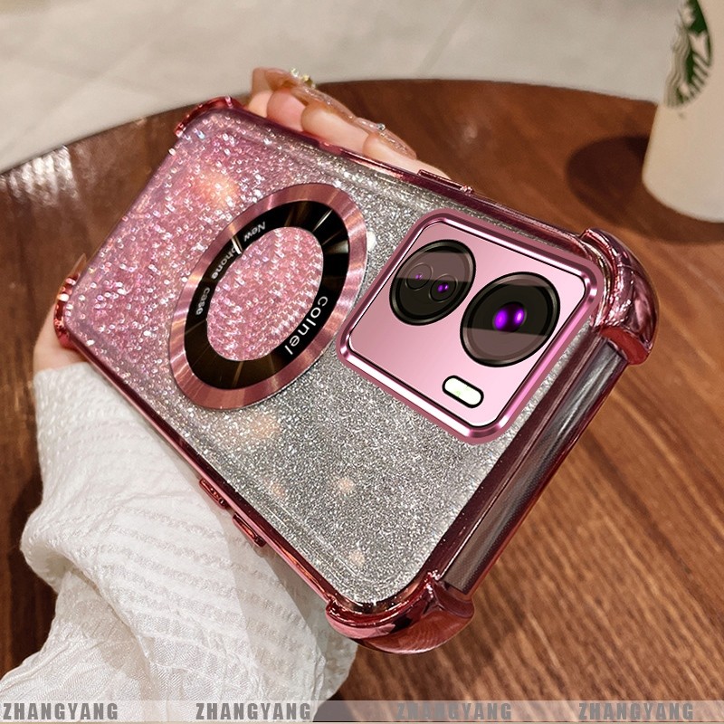 Ốp Lưng Dành Cho vivo Y16 Mạ Điện Bốn Góc Chống Rơi Bột flash Vỏ Điện Thoại Hút Từ Tính Thẩm Mỹ Thiết Kế Mới TPU Mềm case