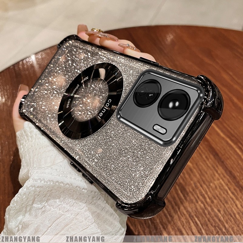 Ốp Lưng Dành Cho vivo Y16 Mạ Điện Bốn Góc Chống Rơi Bột flash Vỏ Điện Thoại Hút Từ Tính Thẩm Mỹ Thiết Kế Mới TPU Mềm case