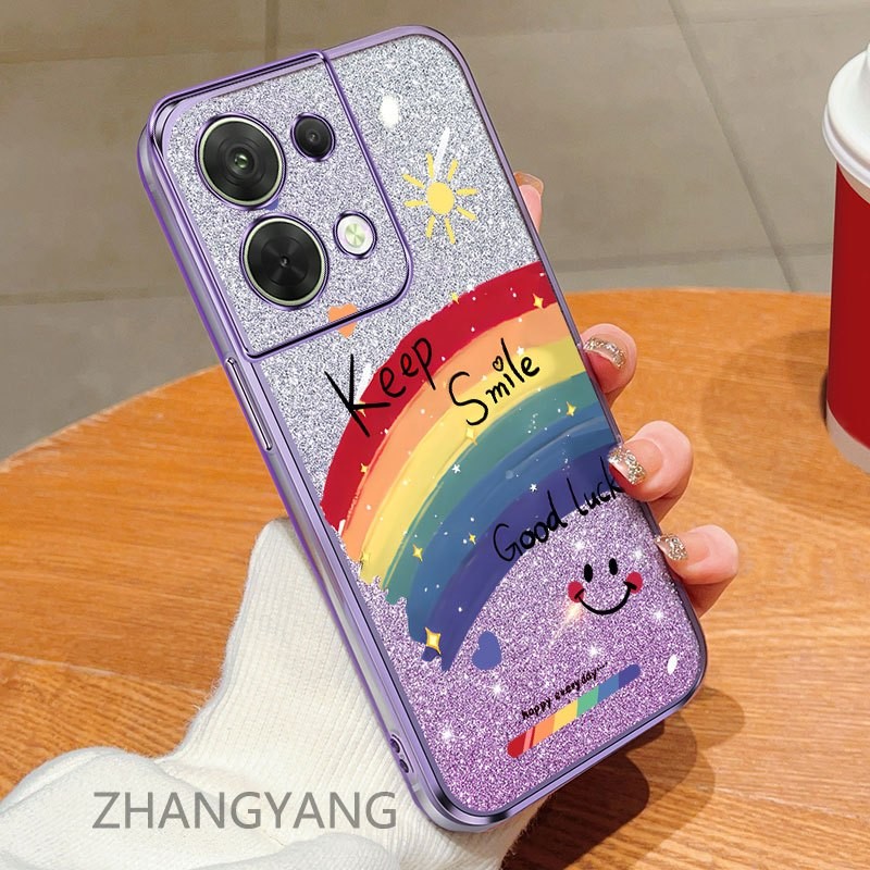 Dành cho OPPO RENO 8 4G RENO 8 5G RENO 8 PRO Ốp điện thoại mạ điện cạnh thẳng có giấy flash để sử dụng kép Ốp mềm họa tiết dễ thương