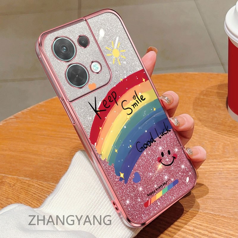 Dành cho OPPO RENO 8 4G RENO 8 5G RENO 8 PRO Ốp điện thoại mạ điện cạnh thẳng có giấy flash để sử dụng kép Ốp mềm họa tiết dễ thương