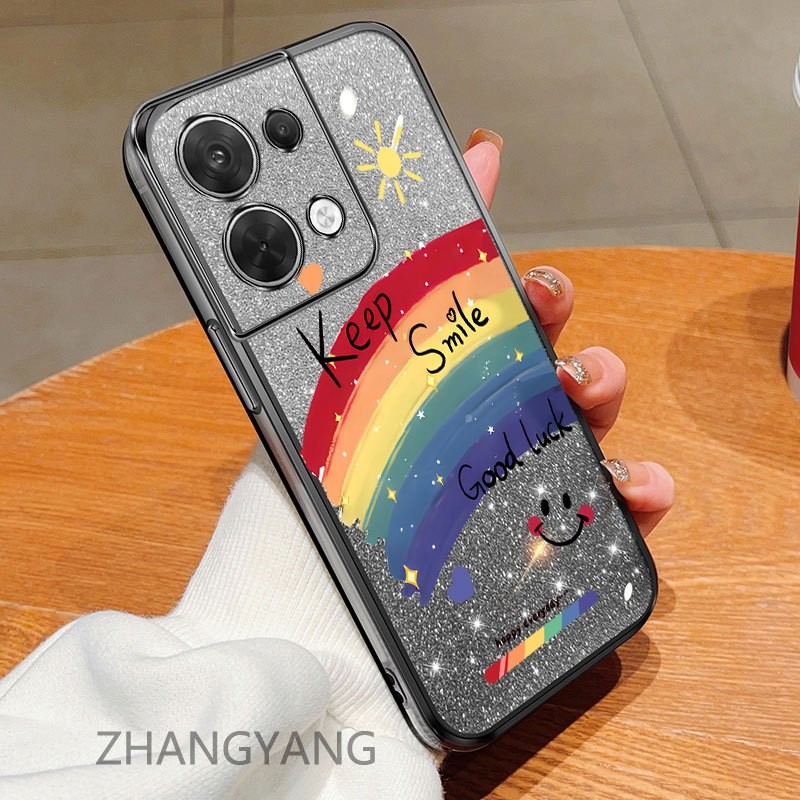 Dành cho OPPO RENO 8 4G RENO 8 5G RENO 8 PRO Ốp điện thoại mạ điện cạnh thẳng có giấy flash để sử dụng kép Ốp mềm họa tiết dễ thương