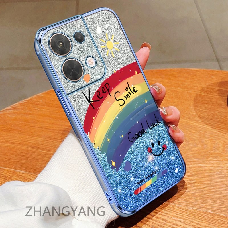 Dành cho OPPO RENO 8 4G RENO 8 5G RENO 8 PRO Ốp điện thoại mạ điện cạnh thẳng có giấy flash để sử dụng kép Ốp mềm họa tiết dễ thương