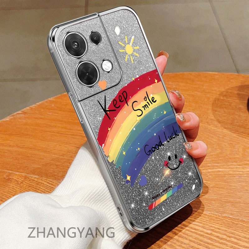 Dành cho OPPO RENO 8 4G RENO 8 5G RENO 8 PRO Ốp điện thoại mạ điện cạnh thẳng có giấy flash để sử dụng kép Ốp mềm họa tiết dễ thương