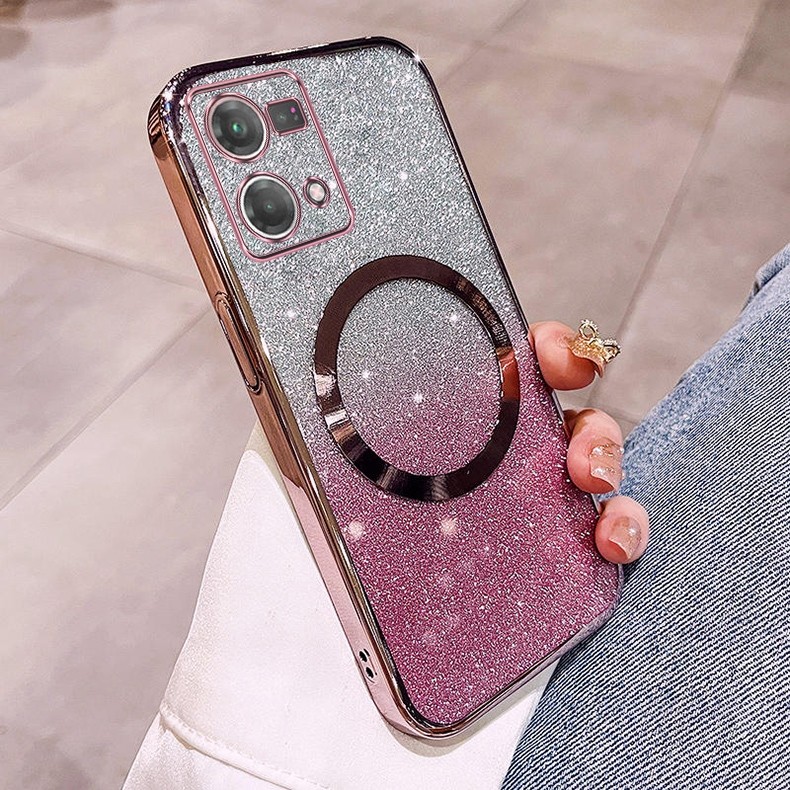 Ốp lưng OPPO RENO 7 4G RENO 7 PRO Vỏ điện thoại lấp lánh mạ có ống kính hút từ tính và chống rơi để bảo hiểm toàn diện