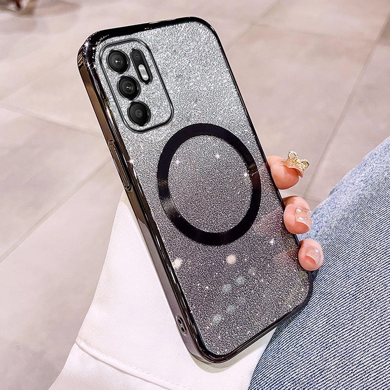 Ốp lưng OPPO RENO 6 4G RENO 6 5G RENO 6Z 5G Vỏ điện thoại lấp lánh mạ có ống kính hút từ tính và chống rơi để bảo hiểm toàn diện