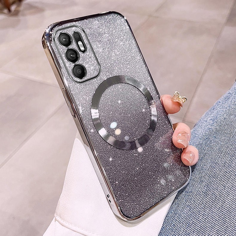 Ốp lưng OPPO RENO 6 4G RENO 6 5G RENO 6Z 5G Vỏ điện thoại lấp lánh mạ có ống kính hút từ tính và chống rơi để bảo hiểm toàn diện