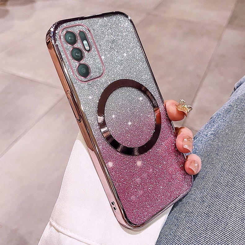 Ốp lưng OPPO RENO 6 4G RENO 6 5G RENO 6Z 5G Vỏ điện thoại lấp lánh mạ có ống kính hút từ tính và chống rơi để bảo hiểm toàn diện