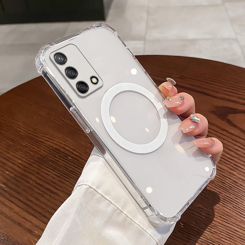 Ốp lưng OPPO A74 4G A74 5G A95 Ốp điện thoại silicon trong suốt với bốn ống kính vỏ mềm chống rơi bao phủ tất cả các góc và chức năng hút từ tính