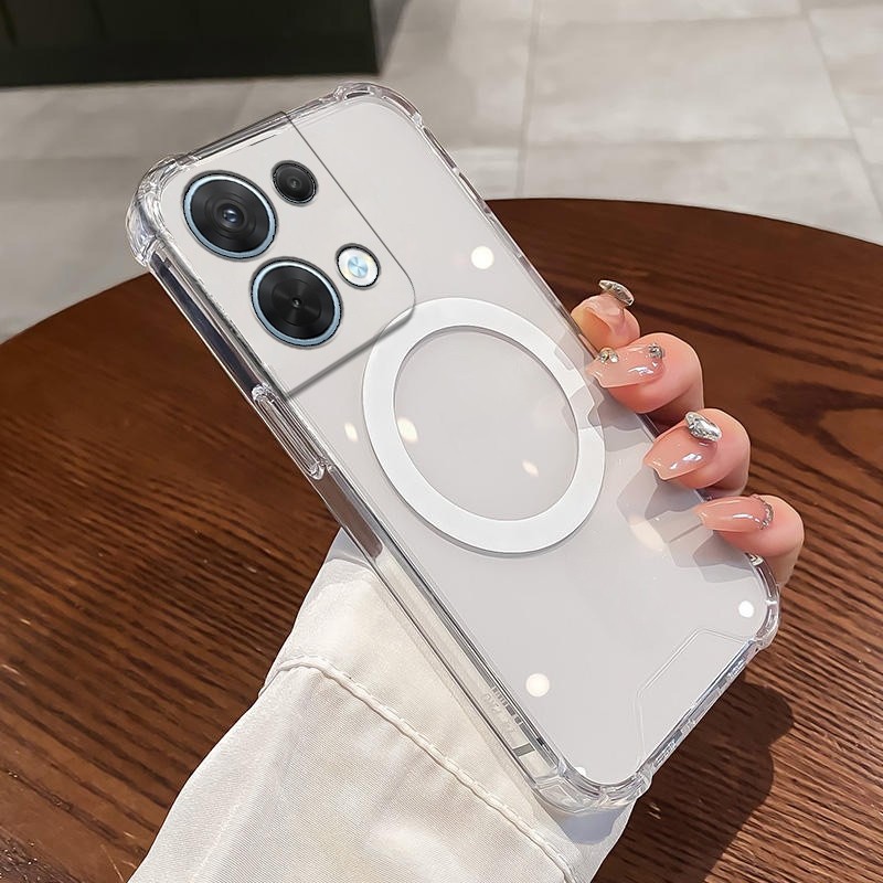 Ốp điện thoại OPPO reno 8 4G reno 8 5G reno 8 Pro Ốp điện thoại silicon trong suốt với bốn ống kính vỏ mềm chống rơi bao phủ tất cả các góc và chức năng hút từ tính