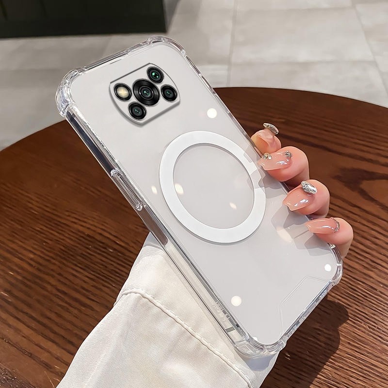 Ốp điện thoại silicon trong suốt poco x3 nfc x3 pro x3 Ốp điện thoại silicon trong suốt với bốn ống kính vỏ mềm chống rơi bao phủ tất cả các góc và chức năng hút từ tính