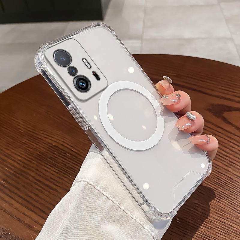 Ốp lưng XIAOMI 11T Vỏ điện thoại silicon trong suốt với bốn ống kính vỏ mềm chống rơi bao phủ tất cả các góc và chức năng hút từ tính