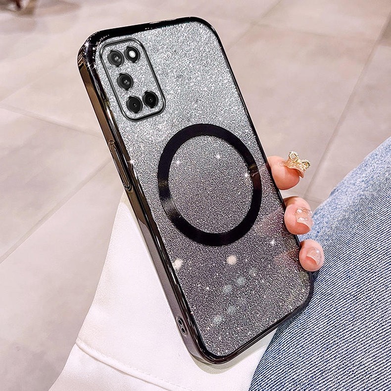 Ốp lưng OPPO A52 A92 Vỏ điện thoại lấp lánh mạ có ống kính hút từ tính và chống rơi để bảo hiểm toàn diện