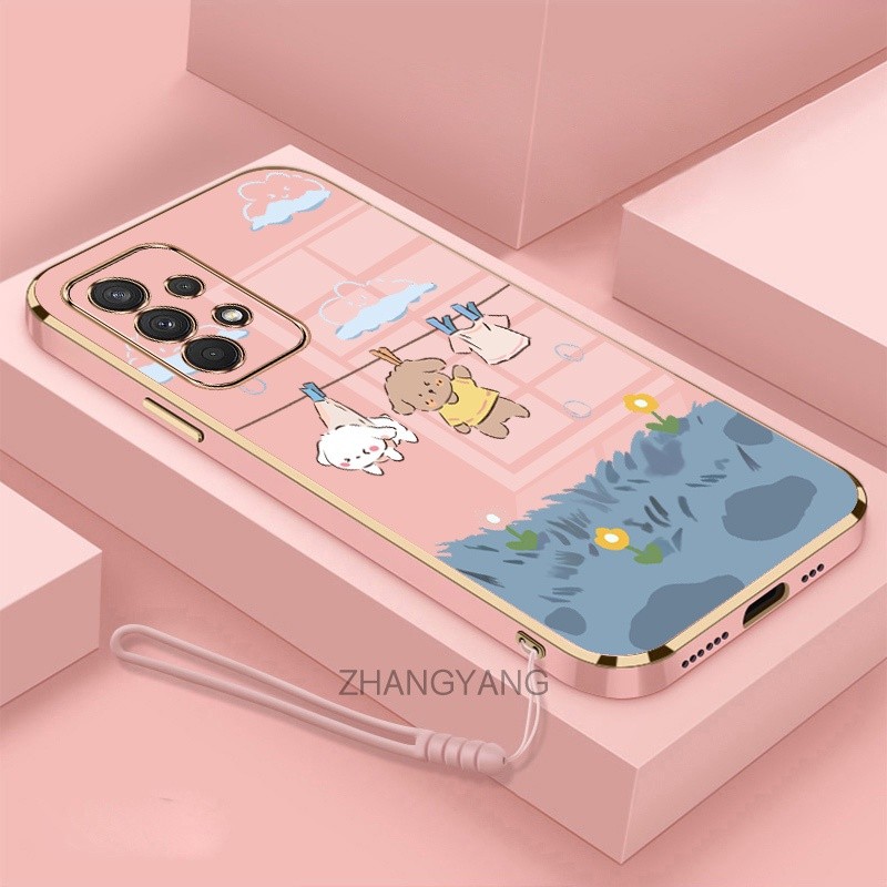 ốp lưng samsung a33 a53 a73 Ốp Điện Thoại Mềm Mạ Điện Chống Rơi Họa Tiết Dễ Thương Kèm Dây Đeo Dành Cho samsung a33 a53 a73