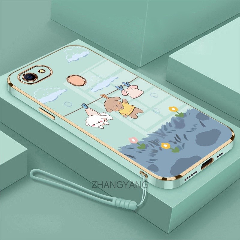 ốp lưng oppo f5 f7 Ốp Điện Thoại Mềm Mạ Điện Chống Rơi Họa Tiết Dễ Thương Kèm Dây Đeo Dành Cho oppo f5 f7