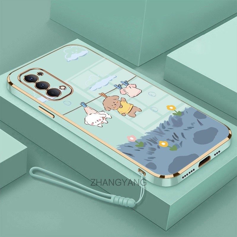 ốp lưng oppo reno 4 reno 5 reno 4 pro reno 5k Ốp Điện Thoại Mềm Mạ Điện Chống Rơi Họa Tiết Dễ Thương Kèm Dây Đeo Dành Cho oppo reno 4 reno 5 reno 4 pro reno 5k