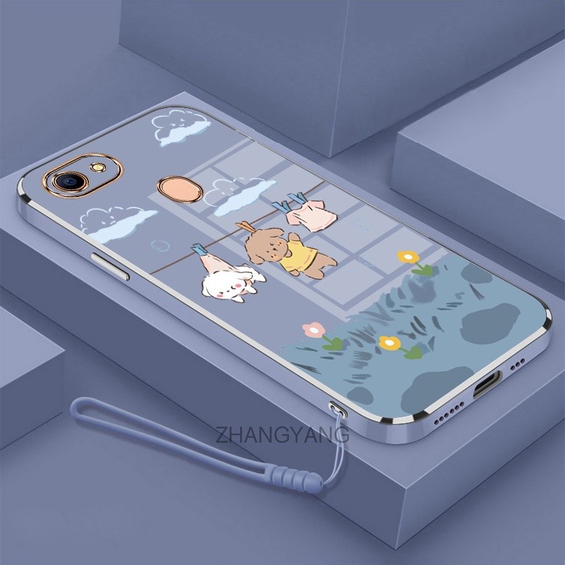 ốp lưng oppo f5 f7 Ốp Điện Thoại Mềm Mạ Điện Chống Rơi Họa Tiết Dễ Thương Kèm Dây Đeo Dành Cho oppo f5 f7
