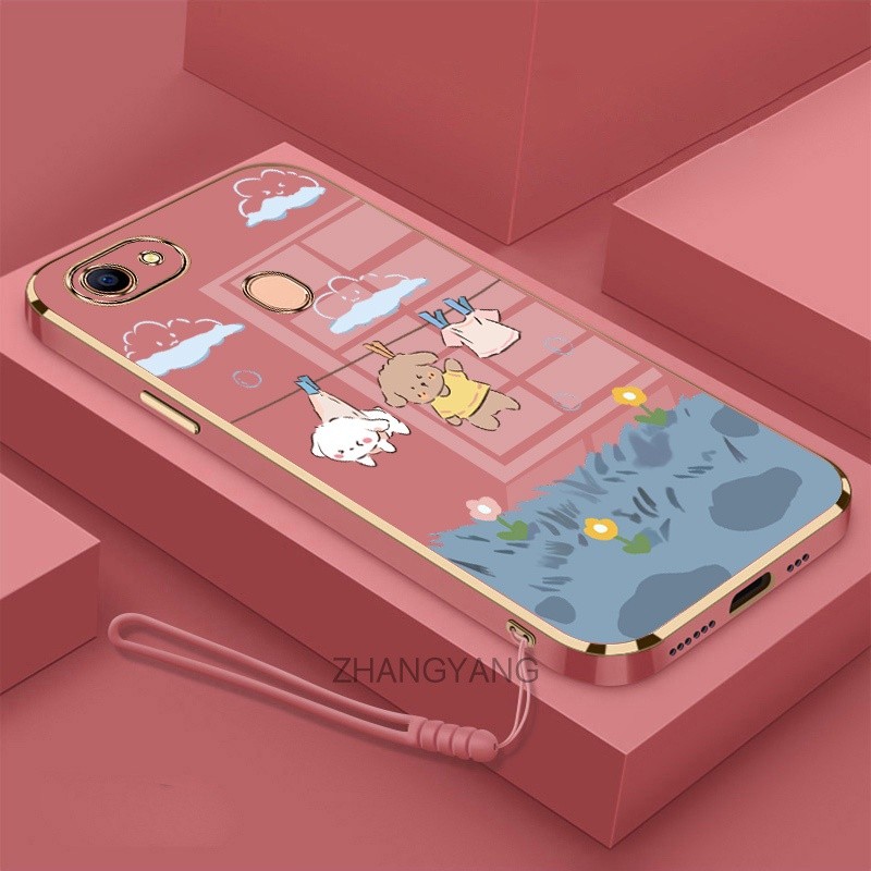 ốp lưng oppo f5 f7 Ốp Điện Thoại Mềm Mạ Điện Chống Rơi Họa Tiết Dễ Thương Kèm Dây Đeo Dành Cho oppo f5 f7