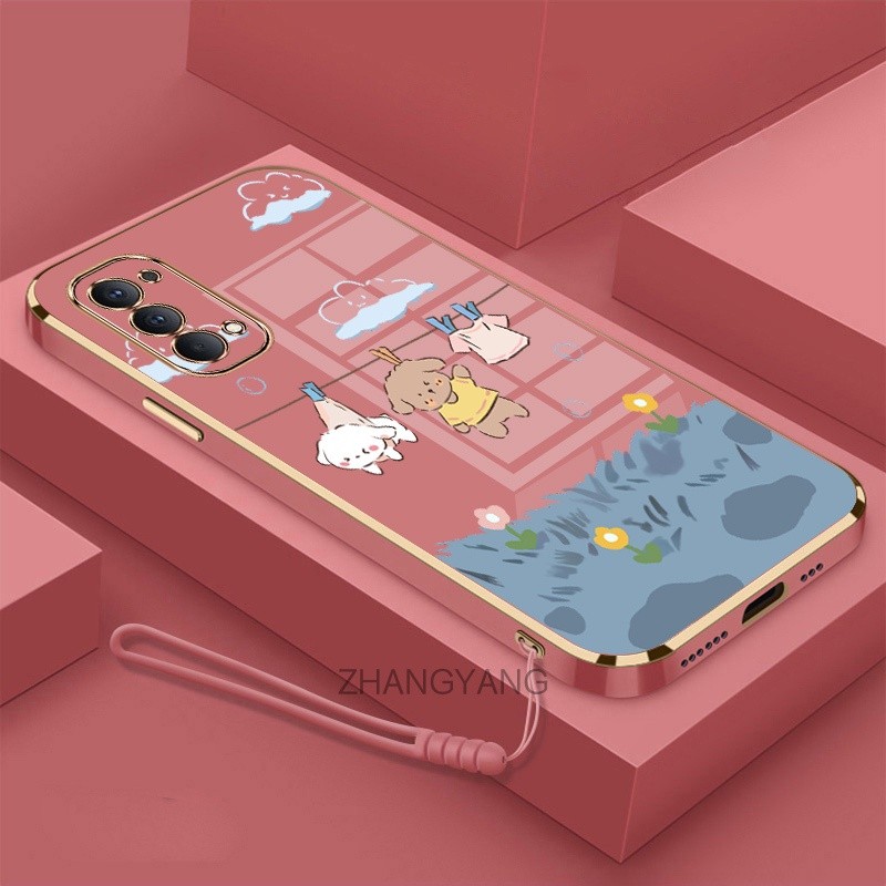 ốp lưng oppo reno 4 reno 5 reno 4 pro reno 5k Ốp Điện Thoại Mềm Mạ Điện Chống Rơi Họa Tiết Dễ Thương Kèm Dây Đeo Dành Cho oppo reno 4 reno 5 reno 4 pro reno 5k