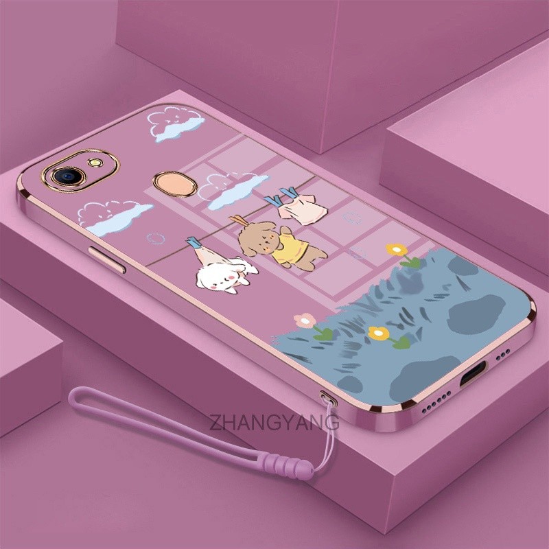 ốp lưng oppo f5 f7 Ốp Điện Thoại Mềm Mạ Điện Chống Rơi Họa Tiết Dễ Thương Kèm Dây Đeo Dành Cho oppo f5 f7