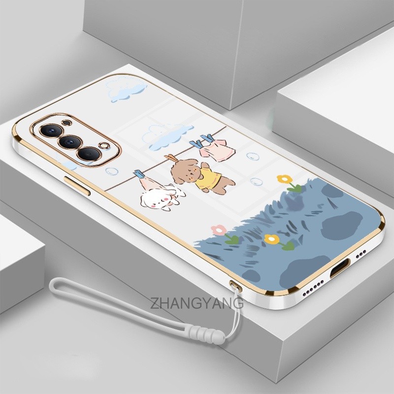 ốp lưng oppo reno 4 reno 5 reno 4 pro reno 5k Ốp Điện Thoại Mềm Mạ Điện Chống Rơi Họa Tiết Dễ Thương Kèm Dây Đeo Dành Cho oppo reno 4 reno 5 reno 4 pro reno 5k