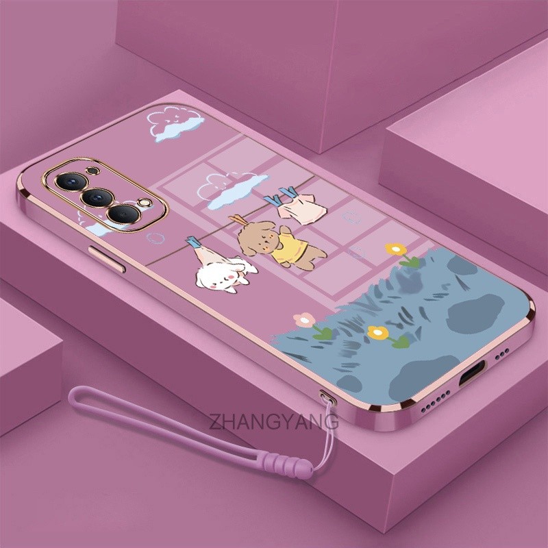 ốp lưng oppo reno 4 reno 5 reno 4 pro reno 5k Ốp Điện Thoại Mềm Mạ Điện Chống Rơi Họa Tiết Dễ Thương Kèm Dây Đeo Dành Cho oppo reno 4 reno 5 reno 4 pro reno 5k