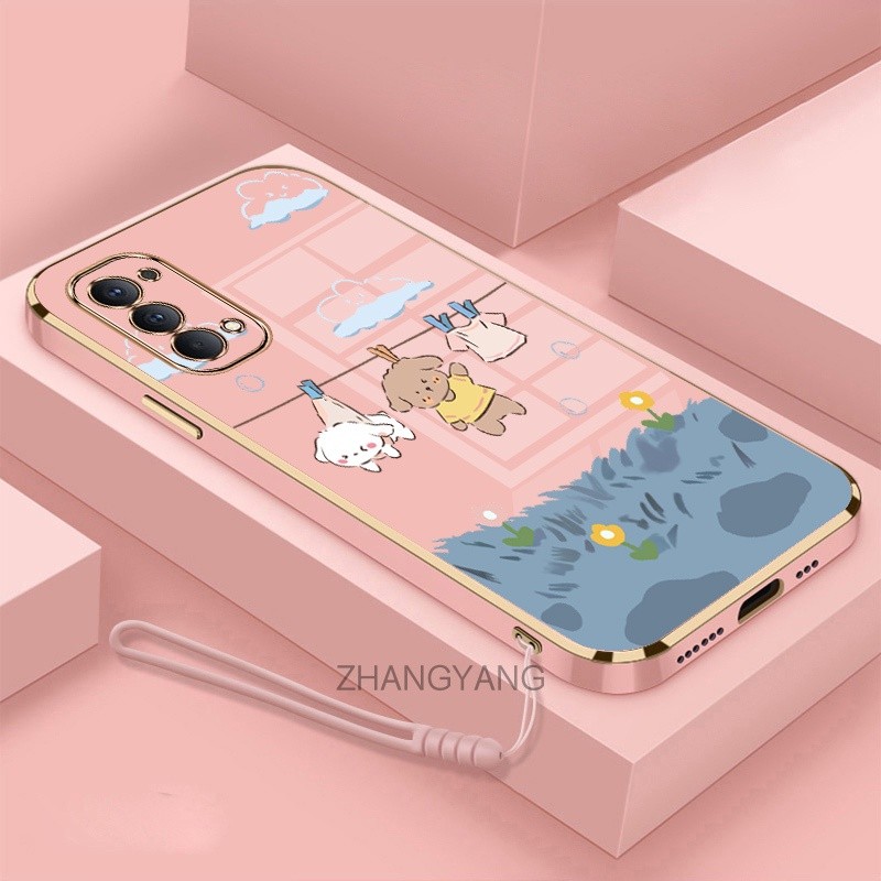 ốp lưng oppo reno 4 reno 5 reno 4 pro reno 5k Ốp Điện Thoại Mềm Mạ Điện Chống Rơi Họa Tiết Dễ Thương Kèm Dây Đeo Dành Cho oppo reno 4 reno 5 reno 4 pro reno 5k