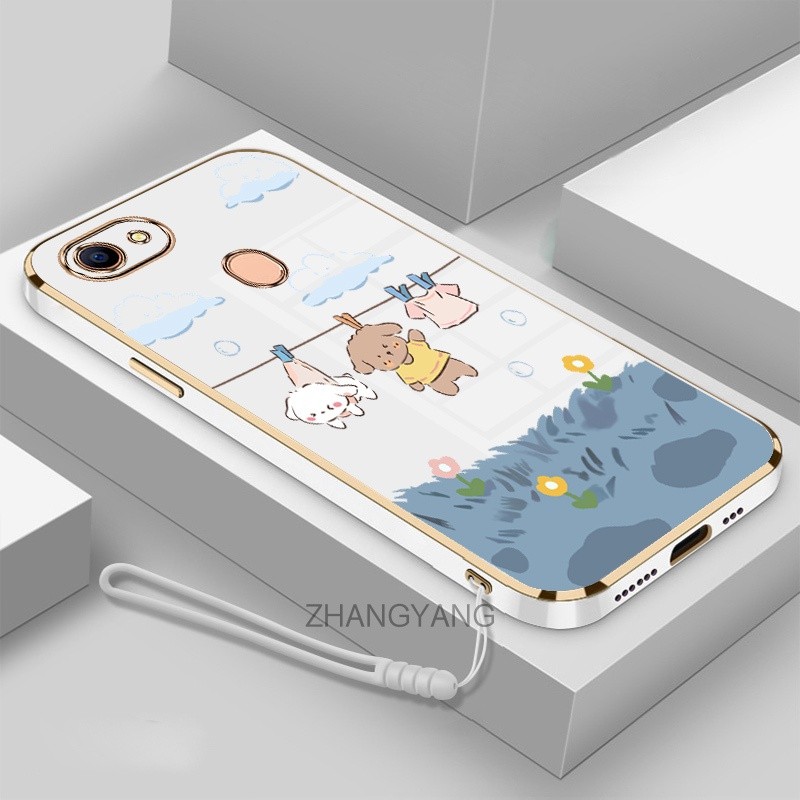 ốp lưng oppo f5 f7 Ốp Điện Thoại Mềm Mạ Điện Chống Rơi Họa Tiết Dễ Thương Kèm Dây Đeo Dành Cho oppo f5 f7