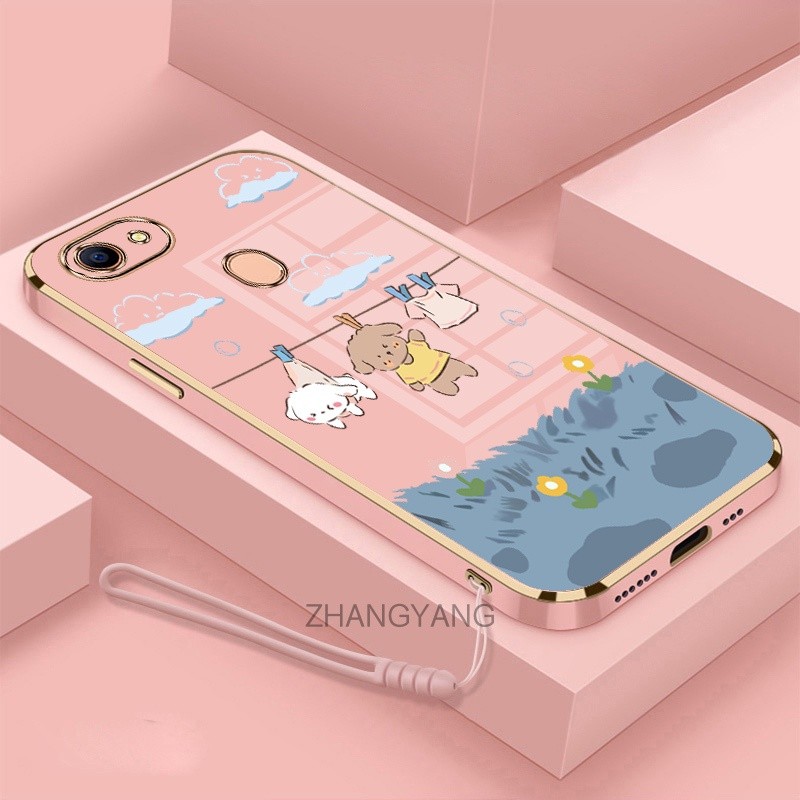 ốp lưng oppo f5 f7 Ốp Điện Thoại Mềm Mạ Điện Chống Rơi Họa Tiết Dễ Thương Kèm Dây Đeo Dành Cho oppo f5 f7