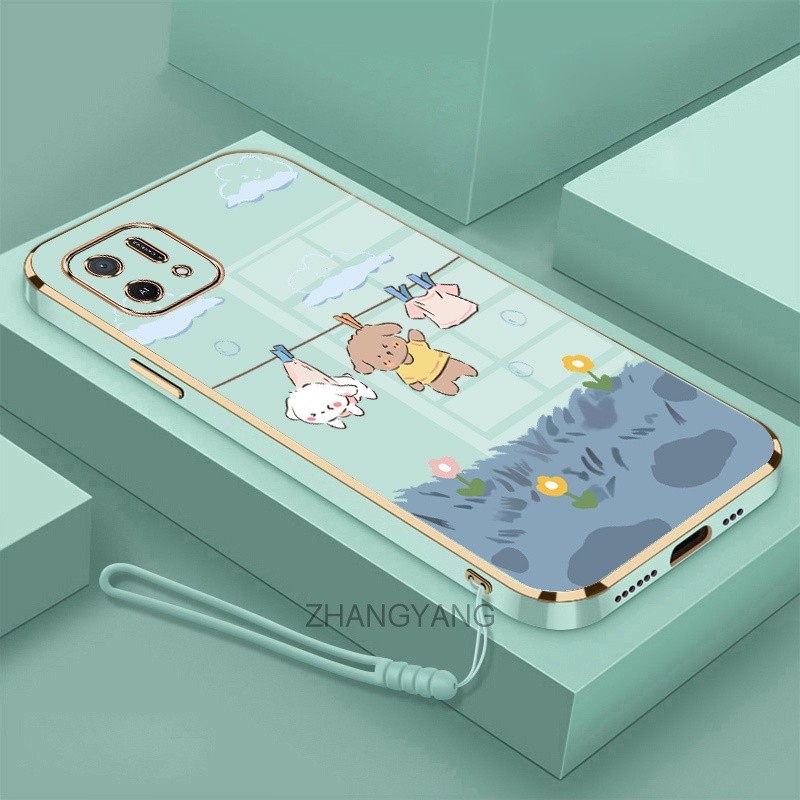 ốp lưng oppo a16k Ốp Điện Thoại Mềm Mạ Điện Chống Rơi Họa Tiết Dễ Thương Kèm Dây Đeo Dành Cho oppo a16k