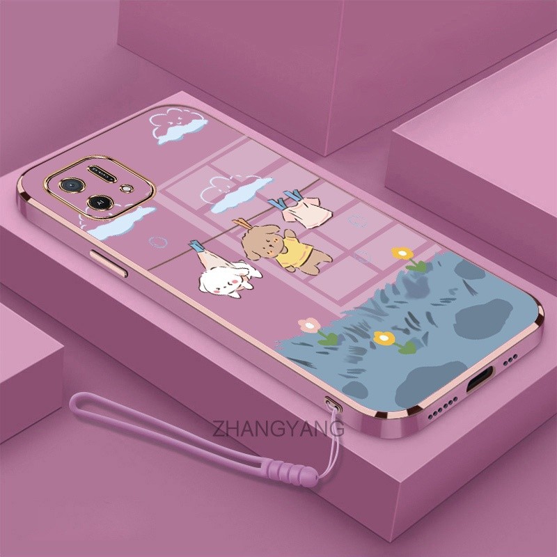 ốp lưng oppo a16k Ốp Điện Thoại Mềm Mạ Điện Chống Rơi Họa Tiết Dễ Thương Kèm Dây Đeo Dành Cho oppo a16k
