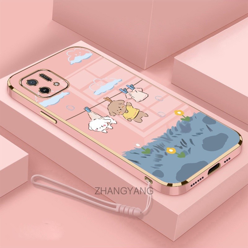 ốp lưng oppo a16k Ốp Điện Thoại Mềm Mạ Điện Chống Rơi Họa Tiết Dễ Thương Kèm Dây Đeo Dành Cho oppo a16k
