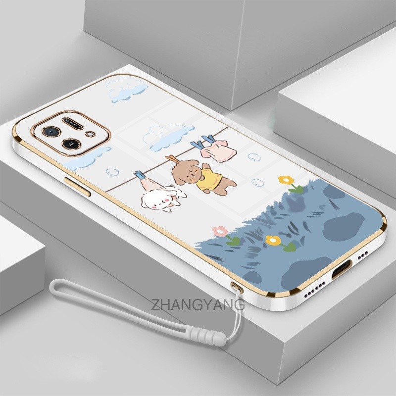 ốp lưng oppo a16k Ốp Điện Thoại Mềm Mạ Điện Chống Rơi Họa Tiết Dễ Thương Kèm Dây Đeo Dành Cho oppo a16k