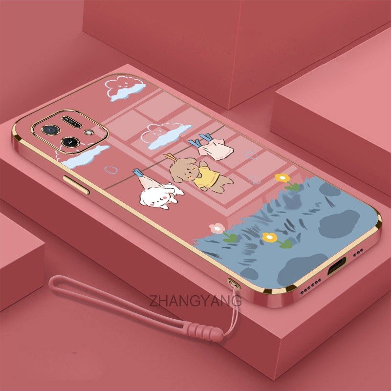 ốp lưng oppo a16k Ốp Điện Thoại Mềm Mạ Điện Chống Rơi Họa Tiết Dễ Thương Kèm Dây Đeo Dành Cho oppo a16k