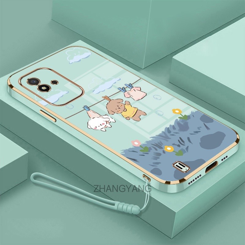 ốp lưng realme narzo 50i Ốp Điện Thoại Mềm Mạ Điện Chống Rơi Họa Tiết Dễ Thương Kèm Dây Đeo Dành Cho realme narzo 50i
