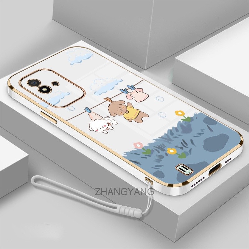 ốp lưng realme narzo 50i Ốp Điện Thoại Mềm Mạ Điện Chống Rơi Họa Tiết Dễ Thương Kèm Dây Đeo Dành Cho realme narzo 50i